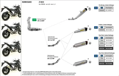 Produktbild von ARROW Racing-Krümmer für Kawasaki Z800 2013-16, ohne Katalysator