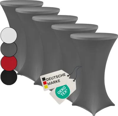 Produktbild von NYVI Stehtischhusse NYVIGala Anthrazit Ø 60-65 cm - 5er Set - Elastische Premium Stretchhussen für gängige Bistrotische & Stehtische - Dehnbarer Tischüberzug