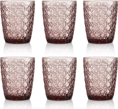 Produktbild von Rosa Vintage Wassergläser Set von 6 - Bunte Trinkgläser mit Reliefdesign - Spülmaschinenfest