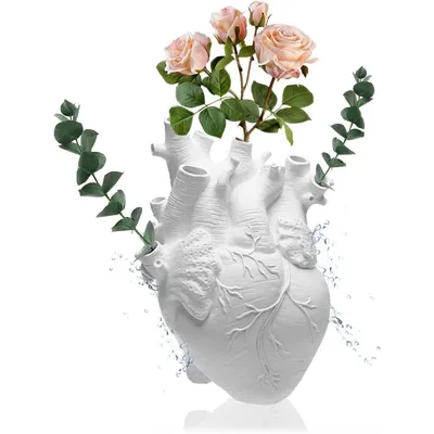 Produktbild von Herzvase aus Harz, kreative Dekovase in Herzform, kleine Tischvase weiß,Pflanzenbehälter für Wohnzimmer und Büro