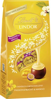 Produktbild von Lindt Lindor Mango Passionsfrucht Vollmilch-Schokolade Beutel 137g