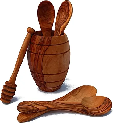 Produktbild von Frühstücks Löffelset mit Halter 10 cm aus Olivenholz