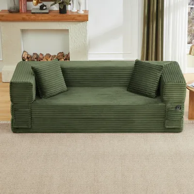 Zdjęcie produktu dla Sofa rozkładane obite tkaniną typu cordura, przekształcające się w małe podwójne łóżko, dwuwarstwowa, kwadratowa konstrukcja, wysokiej jakości, gęsty pianka, nowoczesny wygląd