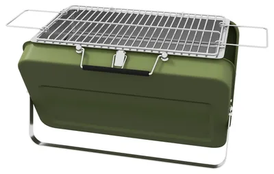 Produktbild von Tischgrill, Holzkohlegrill Mit Kohleschale, Grillrost, Griff, Für Picknick, Garten, Edelstahl, Grün