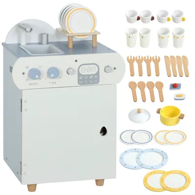 Produktbild von Spülküchen-Set, Holzgeschirrspüler für Kinder, 32 Zubehör-Teile, MDF, für Kinder ab 3 Jahren, Hellblau