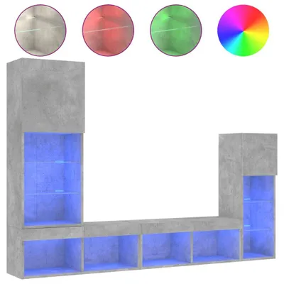 Produktbild von vidaXL 4-tlg. Wohnwand mit LED-Beleuchtung Betongrau Holzwerkstoff
