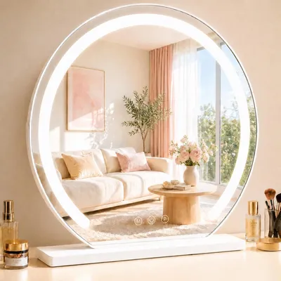 Obrázok produktu pre ZMH zrkadlo na líčenie s osvetlením 40×35CM LED kozmetické zrkadlo stolové zrkadlo 3 režimy zrkadlo na toaletný stolík biele dotykové stmievateľné