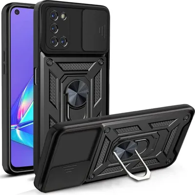 Immagine prodotto di OPPO A52 / A72 / A92 4G Custodia con anello, supporto, protezione fotocamera, paraurti in TPU, custodia in silicone per OPPO A52 / A72 / A92 4G Nero