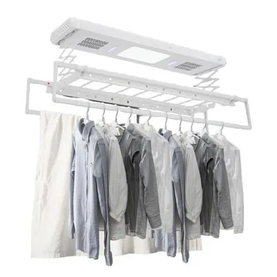 Obrázek produktu pro Stojan na prádlo, nastavitelný zvedací mechanismus, integrované LED světlo, BÍLÝ