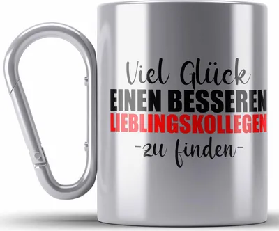 Produktbild von Trendation - Jobwechsel Edelstahl Tasse Karabiner Geschenk Kollegin Kollege Lustig Abschiedsgeschenk Sprüche - Viel Glück Besseren Lieblingskollegen (Silber)