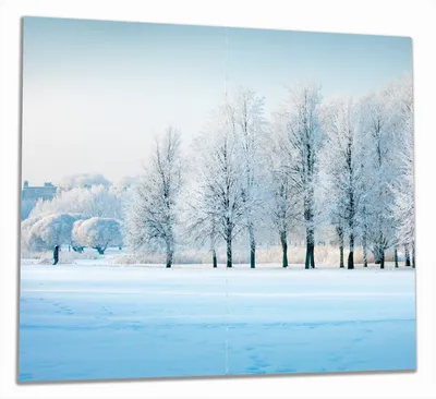 Produktbild von Wallario Herdabdeckplatte aus Glas, Größe 60 x 52 cm 2-teilig, Motiv Verschneite Bäume in einer Winterlandschaft
