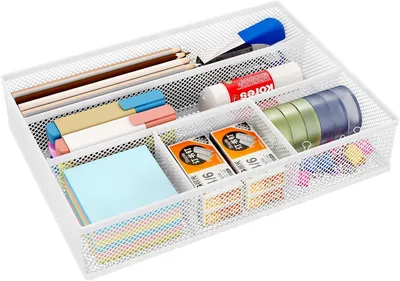 Imagen del producto de Organizador de cajones metálico, blanco, compacto, para oficina y hogar