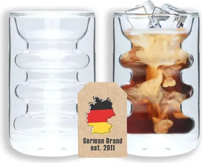 Zdjęcie produktu dla Intirilife 2x szklanka termiczna z podwójnymi ściankami - Rowkowany styl - Pojemność 190 ml - Dmuchana, izolowana szklanka do latte macchiato, herbaty lub kawy z uchwytem