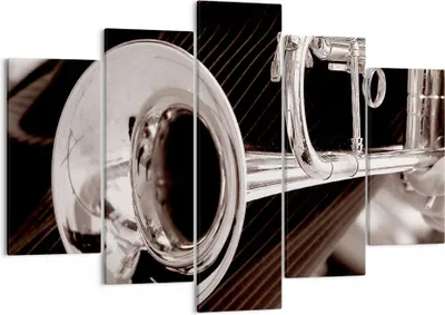 Produktbild von Bild auf Leinwand - Leinwandbild - Musik Trompete Instrument Orchester - 150x100cm - Wand Bild - Wanddeko - Leinwanddruck - Bilder - Kunstdruck - Leinwand bilder - Wandkunst - EA150x100-1553