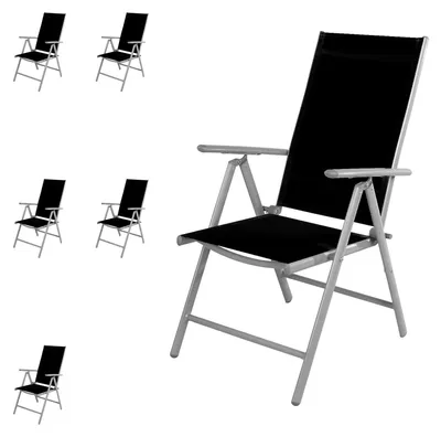 Image de 6 pièces Chaise de jardin à dossier haut chaise pliante aluminium - textile gris argenté/noir