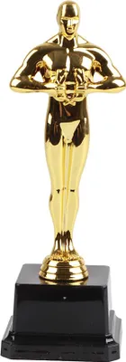 A golden trophy on a black base, isolated on a white background.