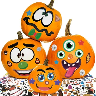 Produktbild von 48 Stš¹ck Halloween Kš¹rbis Aufkleber Bastelset Sticker Halloween Basteln Dekoration fš¹r Kinder Lustig Halloween Kš¹rbisausdrš¹cke Gesicht Aufkleber Party Deko