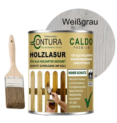 Produktbild von 2,5Liter  - Holzlasur Dickschichtlasur Set + Pinsel 2in1 Dauerschutzlasur Holzschutz Lasur - 02 Weißgrau
