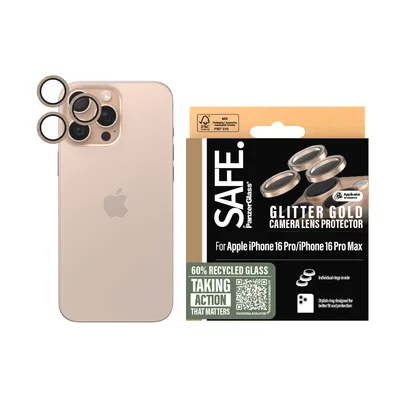 Produktbild von PanzerGlass SAFE. by ® Kameraschutz Glitter Gold iPhone 16 Pro | 16 Pro Max, Apple, Apple - iPhone 16 Pro, Apple - iPhone 16 Pro Max, Trockene Anwendung, Kratzresistent, Schockresistent, Gold, 1 Stück(e)