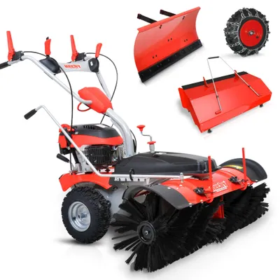 Produktbild von HECHT Kehrmaschine Benzin 8101 S | 100 cm Arbeitsbreite | 6,5 PS | Schneeschild | Auffangbox | Schneeketten