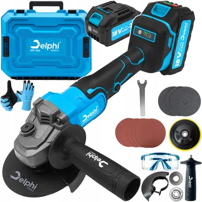 Obrázok produktu pre Delphi Tools PRO aku uhlová brúska 18 V, 125 mm – bezuhlíková, aku 4,0 Ah, nabíjačka, kufor