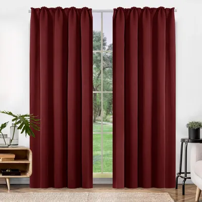 Obrázok produktu pre Záclony, úplne zatemňujúce, s tepelnou a zvukovou izoláciou, s volánovým párom, 290 x 140 cm, červené, 2 kusy