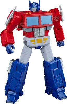 A studio shot of an Optimus Prime action figure.