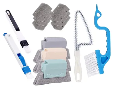 Produktbild von Reiniger für Fensterlaufschienen - Handliches Reinigungszubehör für Fenster, Dusche, Fliesen, Bad, Auto und Lüftungsschlitze - Bürstenset