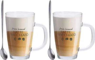Produktbild von Set mit Latte-Gläsern und langen Löffeln - perfekt für Kaffeeliebhaber