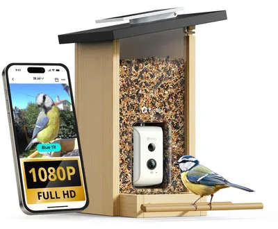 Image de Birdfy, mangeoire étanche pour oiseaux avec caméra IA et alimentation solaire IP66, marron / beige