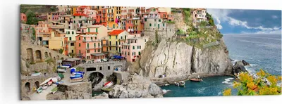 Produktbild von Bild auf Leinwand - Leinwandbild - Italien küste felsen landschaft - 160x50cm - Wand Bild - Wanddeko - Leinwanddruck - Bilder - Kunstdruck - Leinwand bilder - Wandkunst - AB160x50-2710