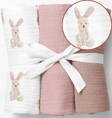 Produktbild von Musselin Mullwindeln 3er Pack 60x75 cm  – Dicke Mulltücher gekreppt, Baby Spucktücher & Einschlagtücher