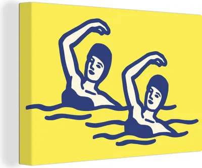Produktbild von OneMillionCanvasses® - Leinwandbilder - 140x90 cm, Eine Illustration von zwei Frauen beim Synchronschwimmen, Wandbilder Kunstdruck Wanddekoration - Foto auf Leinwand - Gemälde auf