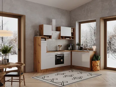 Produktbild von Küche Küchenzeile Küchenblock  Winkelküche Eiche Weiß Hilde 250x172 cm Respekta