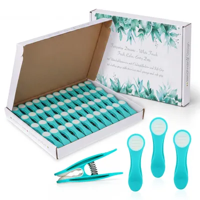 Produktbild von 48 Wäscheklammern mit Federn aus Edelstahl und Soft Grip Türkis