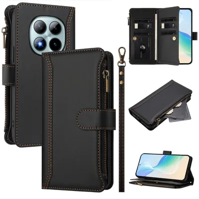 Immagine prodotto di Custodia per Xiaomi Redmi Note 15 Pro+, con cerniera, portafoglio in Finto cuoio con tasche per carte, supporto e passante per la mano nero