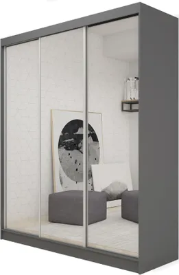Obrázek produktu pro šatní skříň Darix 180 cm se zrcadlem včetně 3 posuvných dveří Šatní skříň s posuvnými dveřmi (barva: grafitová)