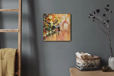 Produktbild von Coloray Hodiny Unikátní 30x30 cm  Tiché hodiny Pro obývací pokoj a kuchyň Nástěnné hodiny Plátno Bílé ručičky hodin - Pár malířských stromů