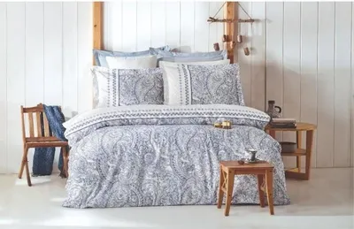 Zdjęcie produktu dla Pościel z Poszewką na Kołdrę 220 x 240 cm, 100% Bawełna Renforcé, 2 Poszewki na Poduszki 60 x 60 cm, Niebieska