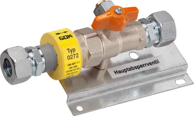 Produktbild von GOK Hauptabsperreinrichtung Typ 0272 mit T (TAE) zum Einbau und Sicherung von Flüssiggasanlagen, Variante:G 3/4 ÜM x G 3/4 ÜM DN 15