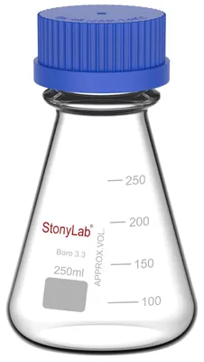 Erlenmeyerkolben 250 ml, Borosilikatglas, mit Schraubkappe