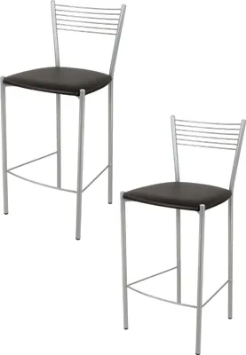 Produktbild von t m c s Tommychairs - 2er Set moderne Barhocker ELEGANCE für Küche und Esszimmer, robustes Gestell aus lackiertem Stahl, Farbe Aluminium, gepolsterte Sitzfläche mit Kunstleder im Farbton Moka bezogen
