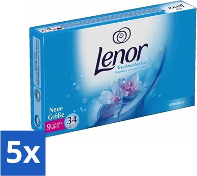 Zdjęcie produktu dla Lenor - Pościel do suszenia - April Fresh - Odświeżacz do tkanin - 34 arkusze - Ekonomiczne opakowanie - 5 sztuk