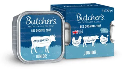 Produktbild von Junior Pastete Rind Truthahn Huhn für Welpen 4 x 150 g