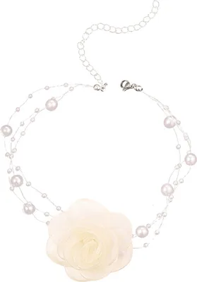 Produktbild von Romantische Faux Perle Choker Kamelie Halskette Schwarz Weiß Sommer Schlüsselbein Kette Rose Choker Braut Hochzeit Party Sommer Halskette