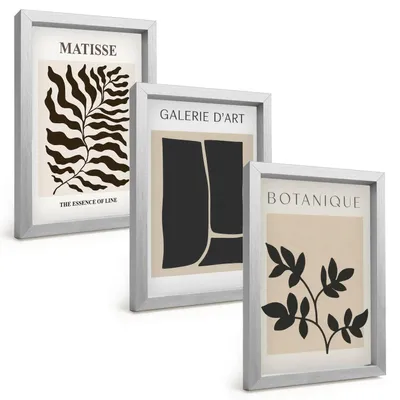 Produktbild von Bilder Set 3-teilig im silbergerahmten Rahmen – Wandbilder 3 Stück – gerahmte Poster für Wohnzimmer, Schlafzimmer und Flur – 20x30 cm – Minimalistische Pflanzenposter