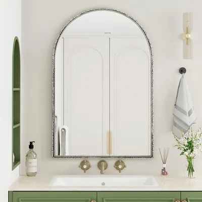 Obrázok produktu pre Flieks Zakrivené nástenné zrkadlo Kúpeľňové zrkadlo 61x91cm, kúpeľňové zrkadlo Make-up zrkadlo do kúpeľne a obývačky, strieborné