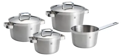 4-teiliges Edelstahl-Kochset mit Deckeln, 18/10, induktionsgeeignet