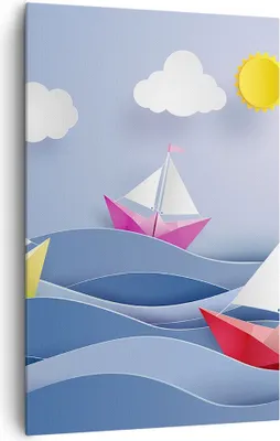 Produktbild von Bild auf Leinwand - Leinwandbild - Einteilig - Origami boot meer himmel - 80x120cm - Wand Bild - Wanddeko - Wandbilder - Leinwanddruck - Wanddekoration - Leinwand bilder - Wandbild - PA80x120-2964