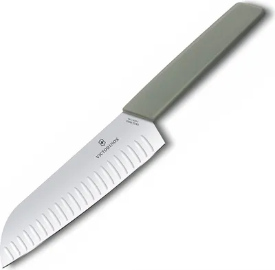 Produktbild von Victorinox Swiss Modern Santokumesser Kullenschliff 17cm olive Blister